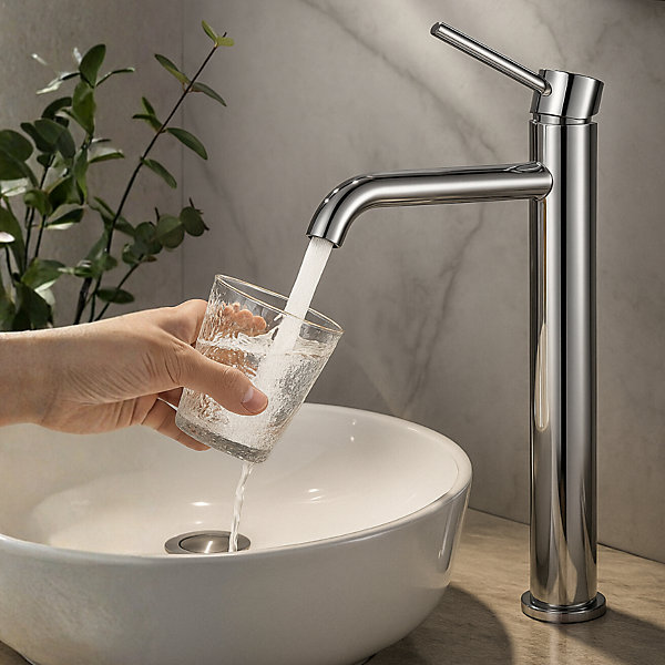 BALNEO Robinet Mitigeur de Lavabo haut argent Acier inoxydable - Mitigeur monocommande pour lavabo CASCADE