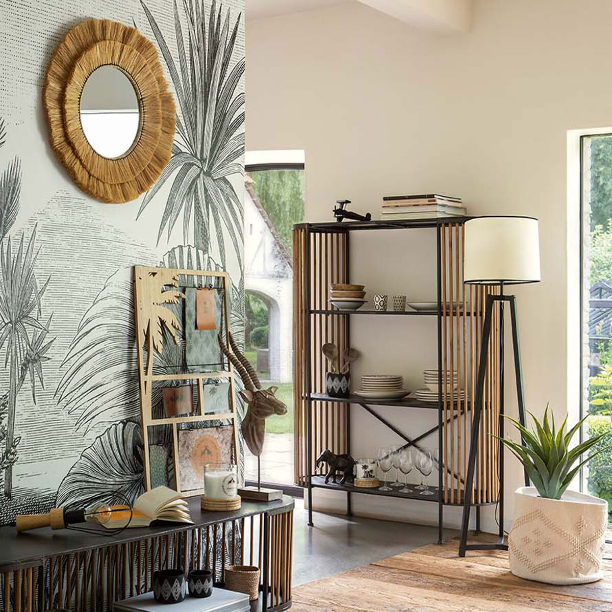 Mirror"Alba" Raffia, D.57 cm