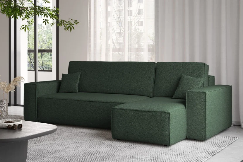 Sofa w kształcie L BEST, tkanina Abriamo, Ciemnozielony Prawostronny