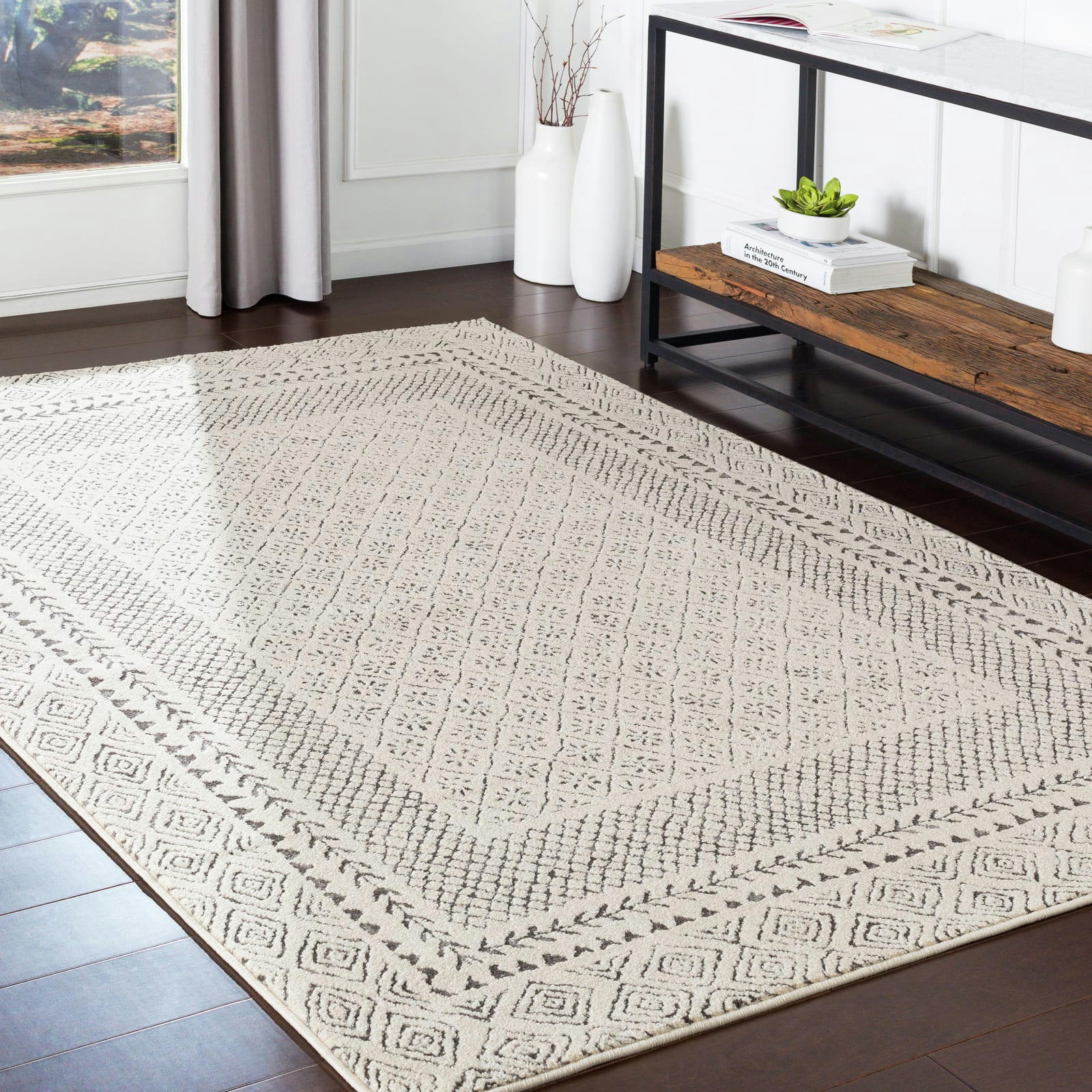 AMBRE - Tapis Scandinave Bohème Gris/Beige 200x275