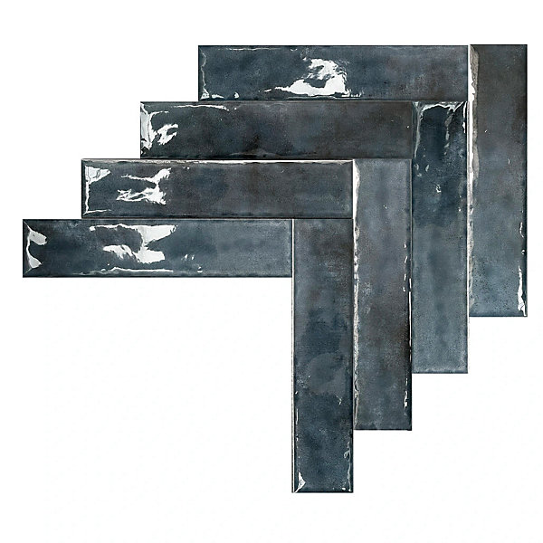 Carrelage Mural Effet Zellige Bleu 6,5x29,8 Monpelli Navy Mix - Allocarrelage