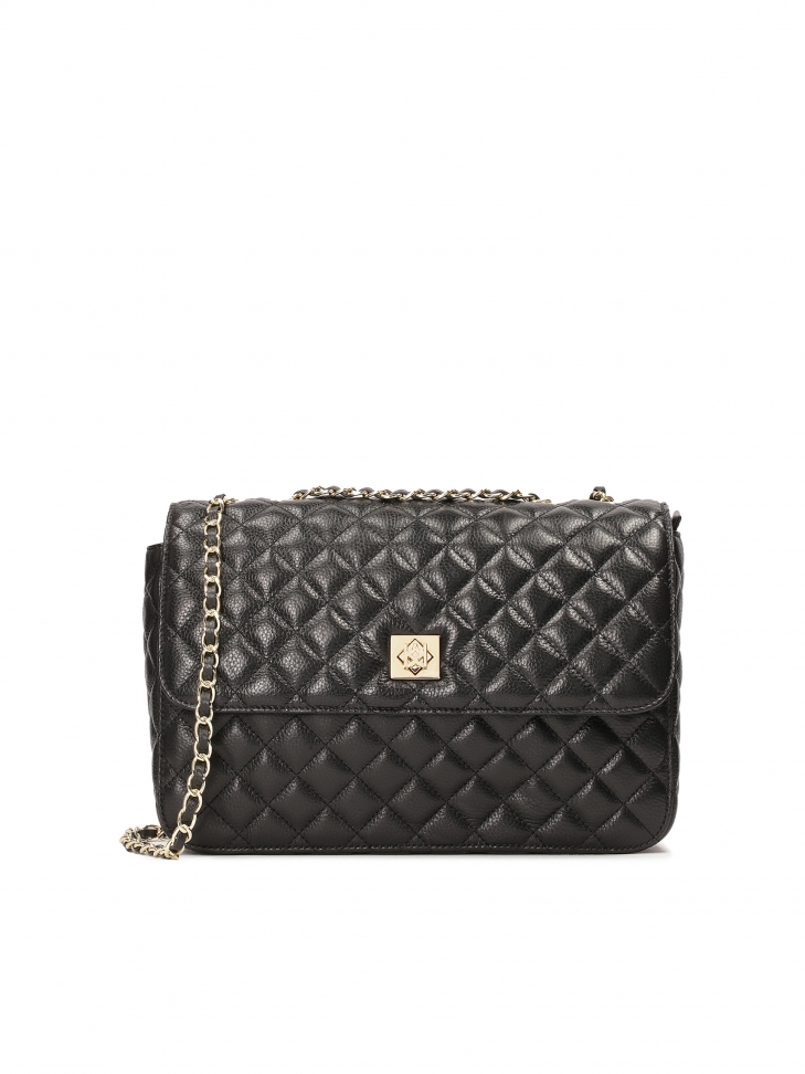 Black leather shoulder bag with quilted pattern