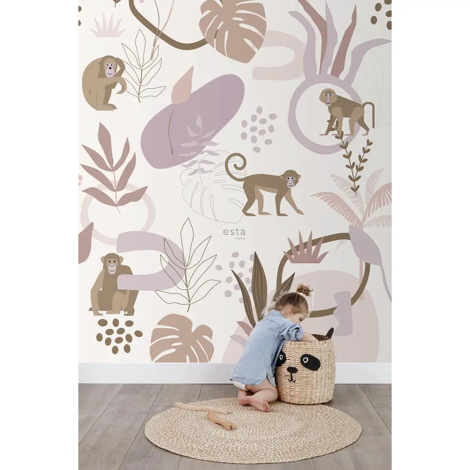 ESTAhome fotobehang jungle apen oudroze en lila paars - 200 x 279 cm