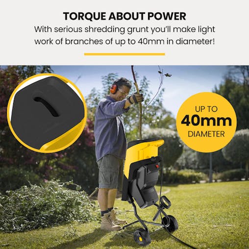 NNEMB 2400W Electric Garden Mulcher Shredder, Portable Wood Chipper, Push Stick, 40L Collection Bag