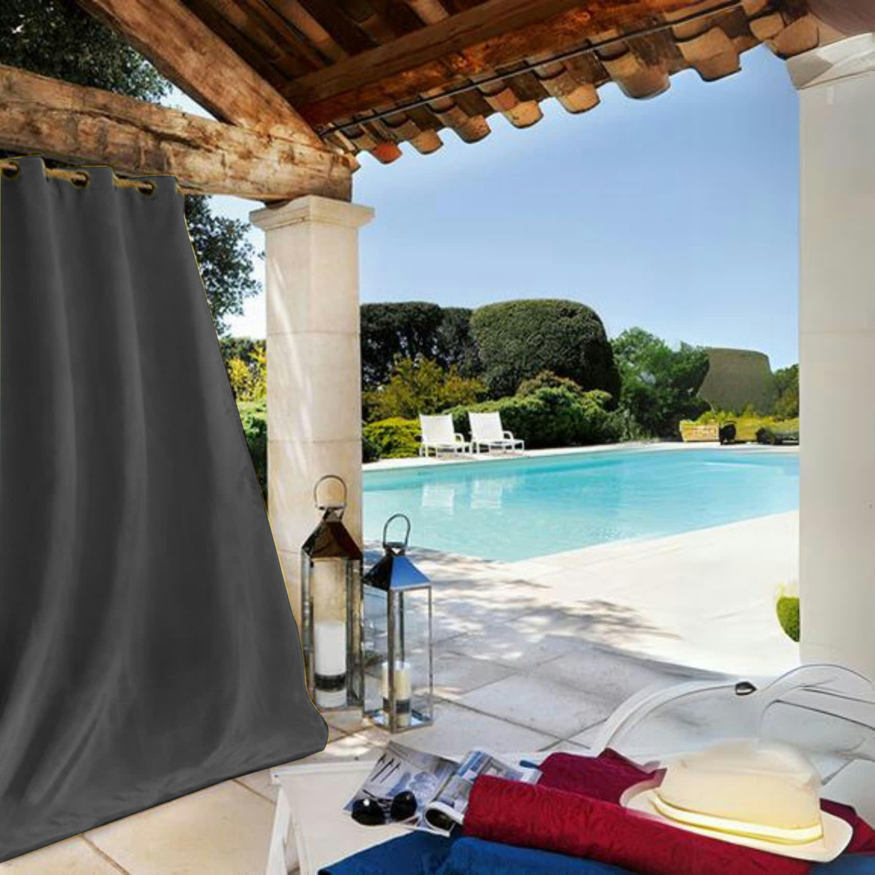 - Rideau extérieur tissu outdoor polyester gris foncé 135x240 cm