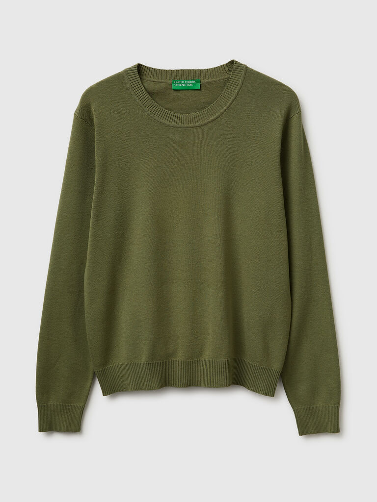 Olive green sweater in tricot cotton