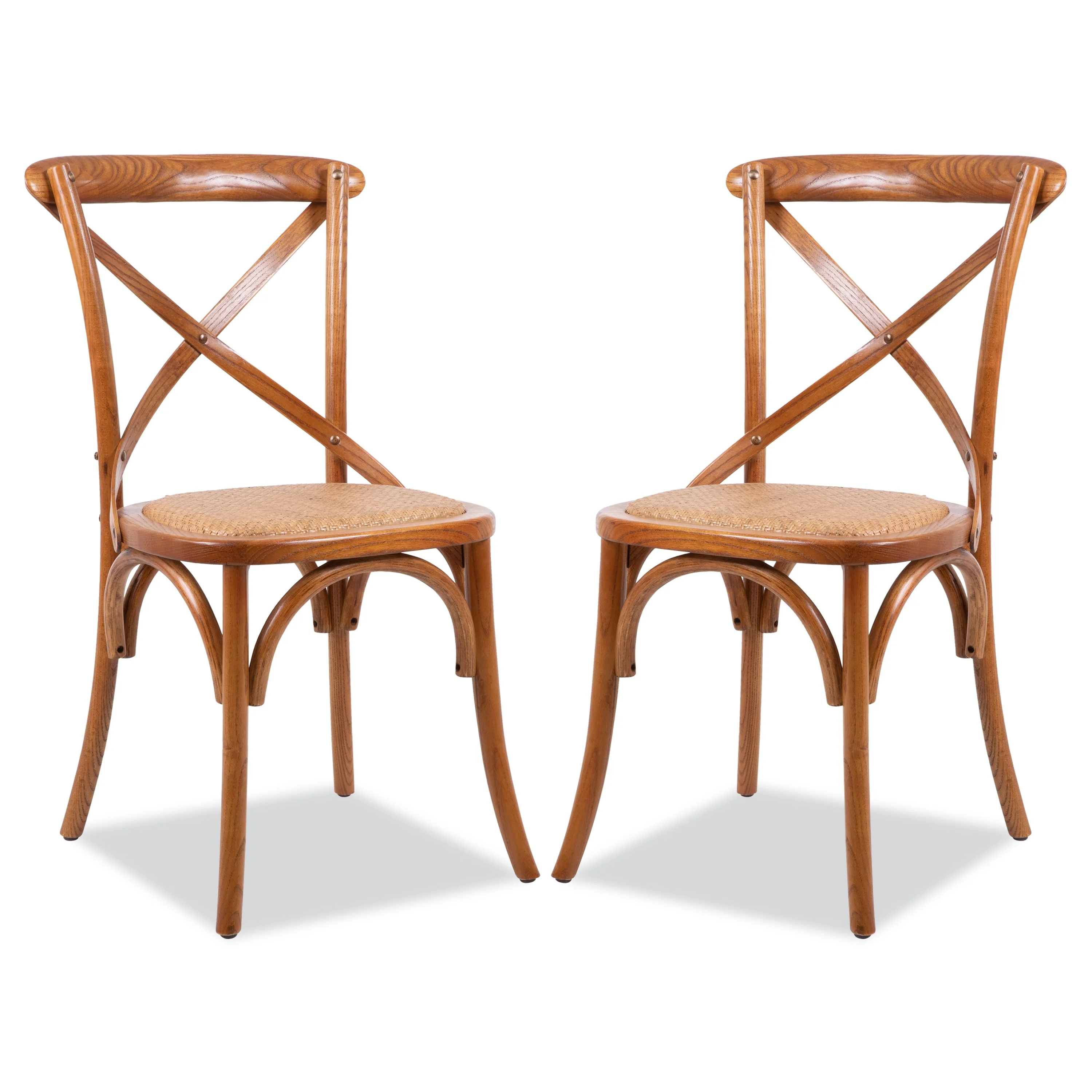 Edgemod Cafton Wood Rattan Crossback Chair - Solid Wood Frame (Set of 2)