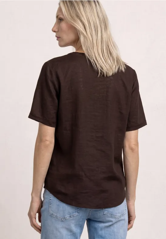 Bluse mit Split Neck aus Leinenmix