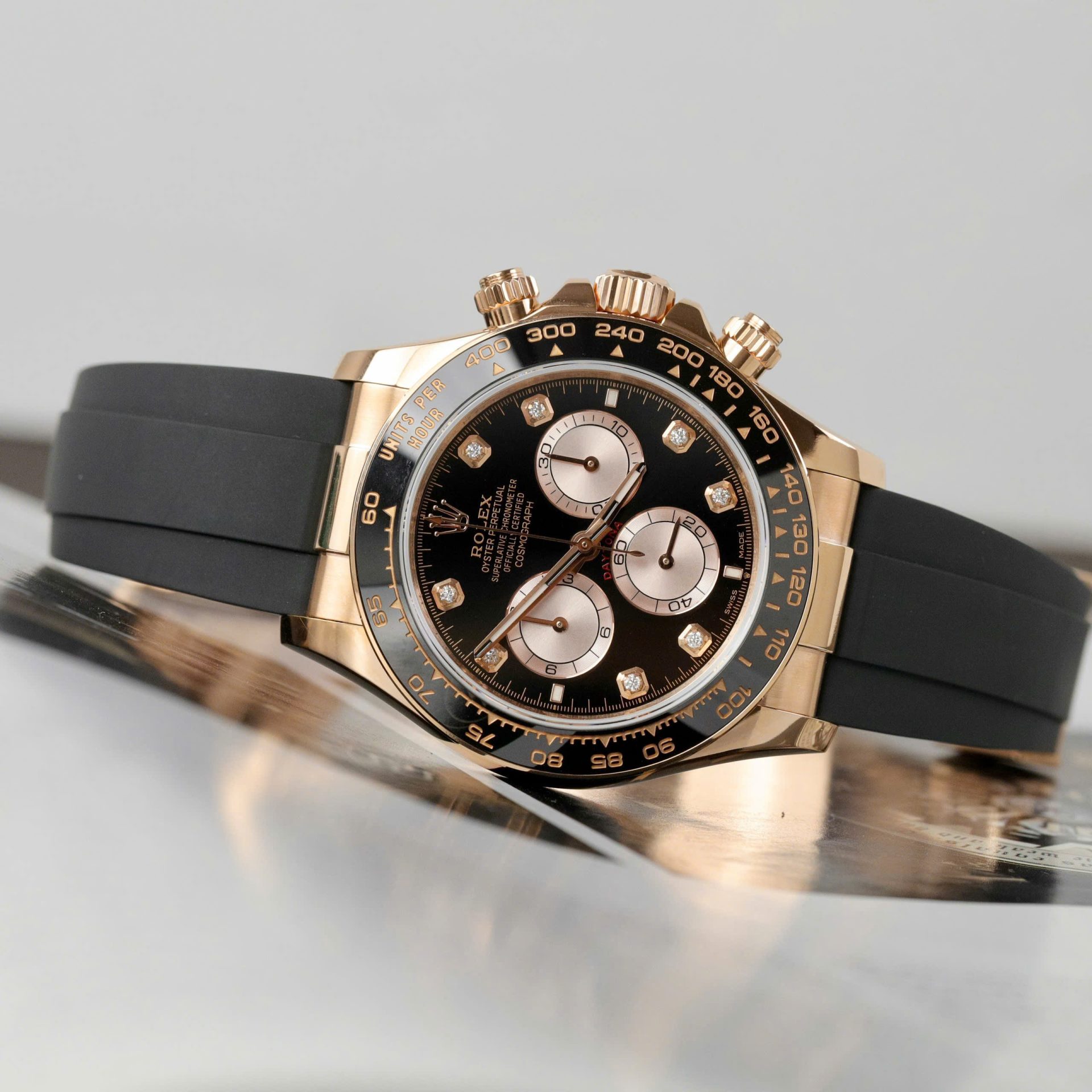 Rolex Daytona 126515 RG Plated Black Dial CZ Diamonds 40mm Oysterflex Super Clone
