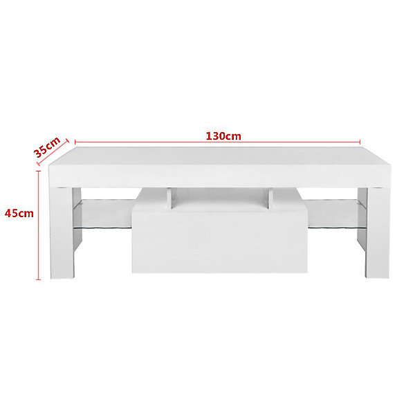 Meuble TV Verre Moderne Blanc   LED Lumières   Rangement Salle de Séjour Salon Chambre