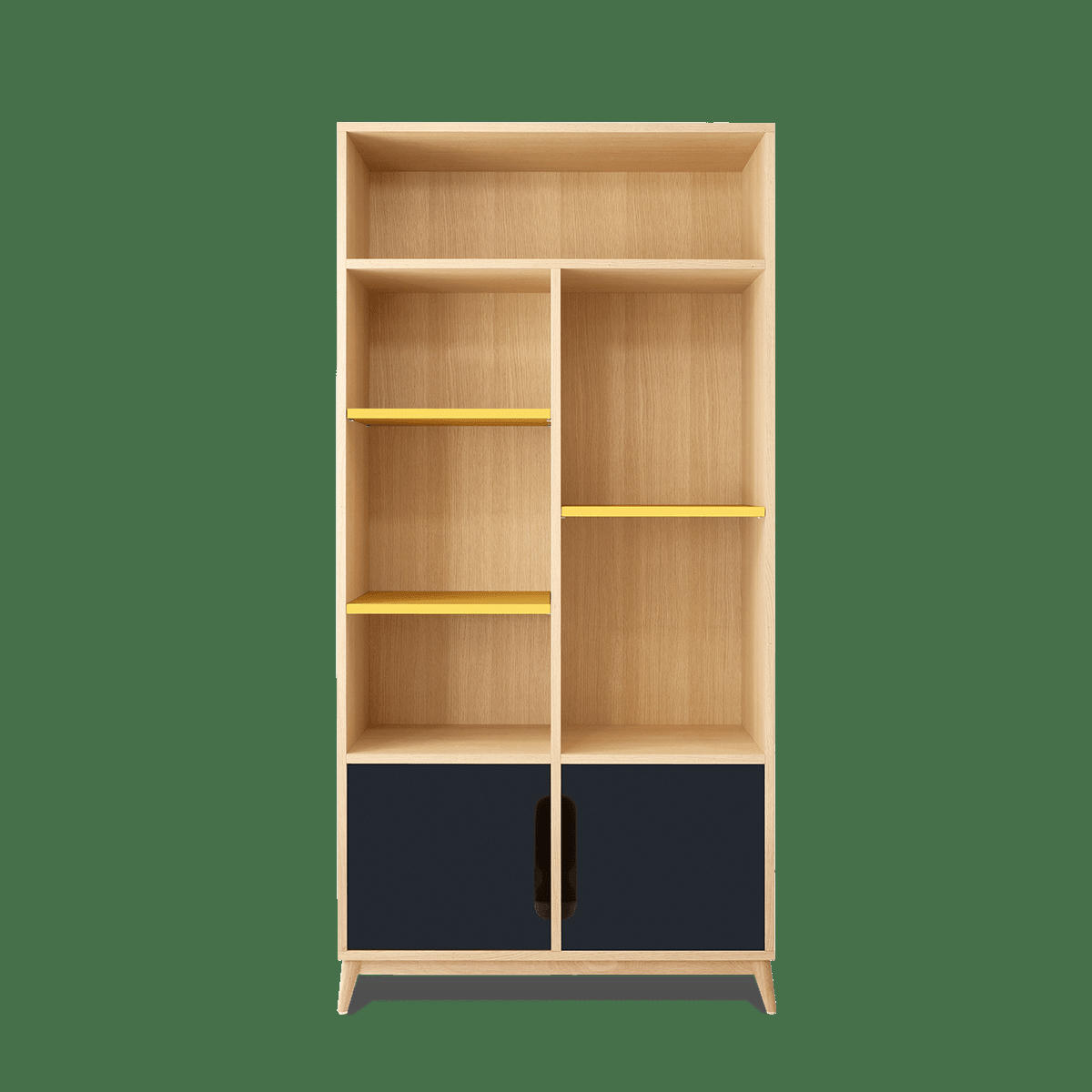 BOOK - Bibliotheque peu profonde bicolore gris et jaune, 2 portes- 175*86*40.