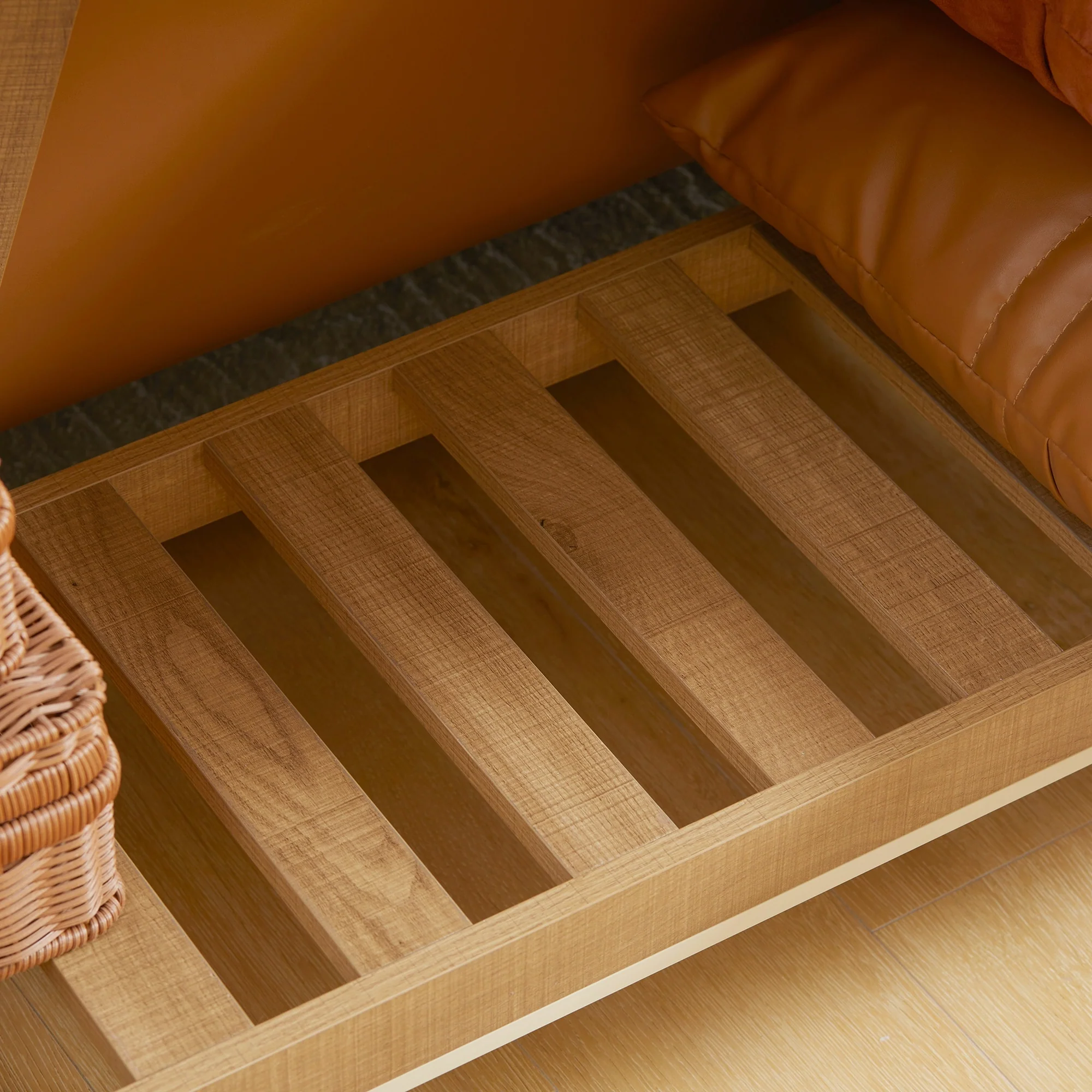 Console Table, Farmhouse Entryway Table with Storage Slatted Shelf, Rustic Sofa Table with Anti-Tipper for Living Room