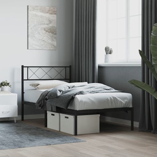 NNEVL Metal Bed Frame with Headboard Black 107x203 cm