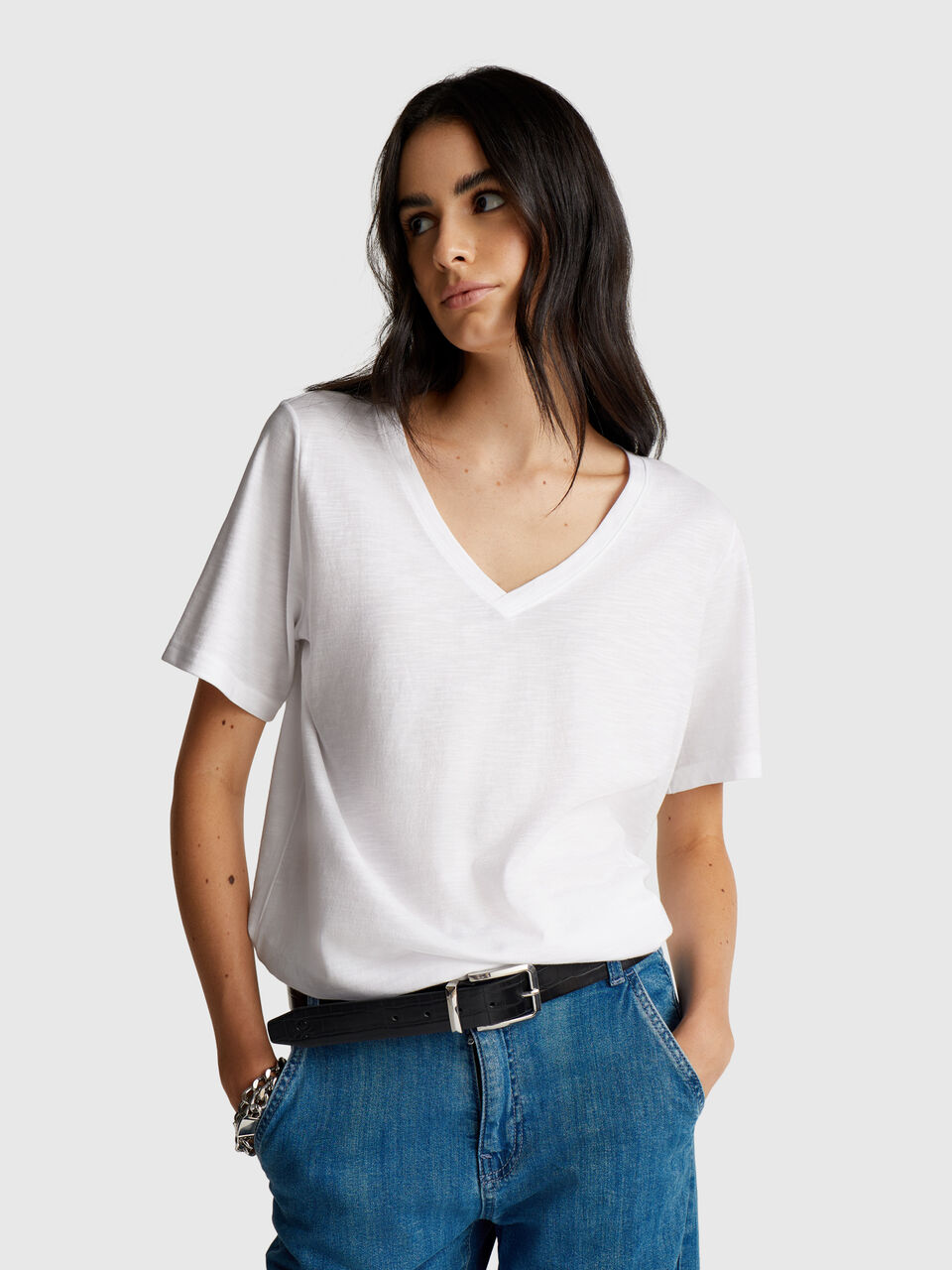 V-neck t-shirt in slub cotton