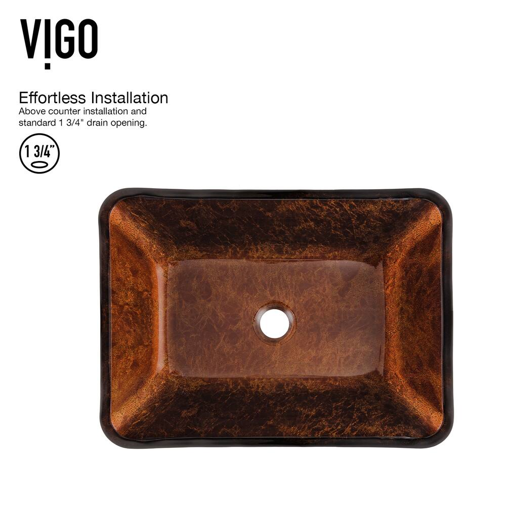 VIGO Rectangular Glass Vessel Bathroom Sink/Basin with Deep Bowl, Russet
