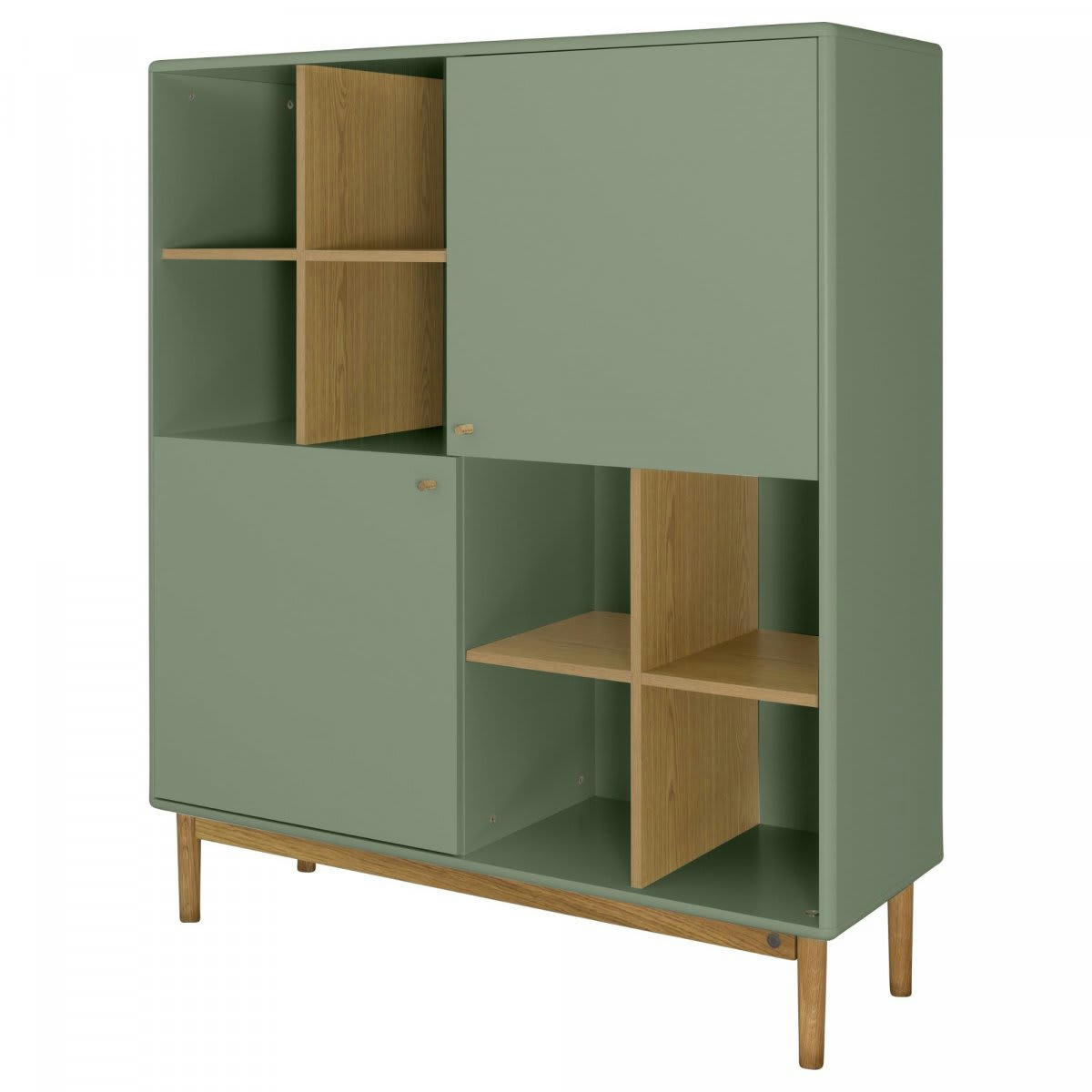 MARCEAU - Buffet haut en bois 2 portes et niches vert