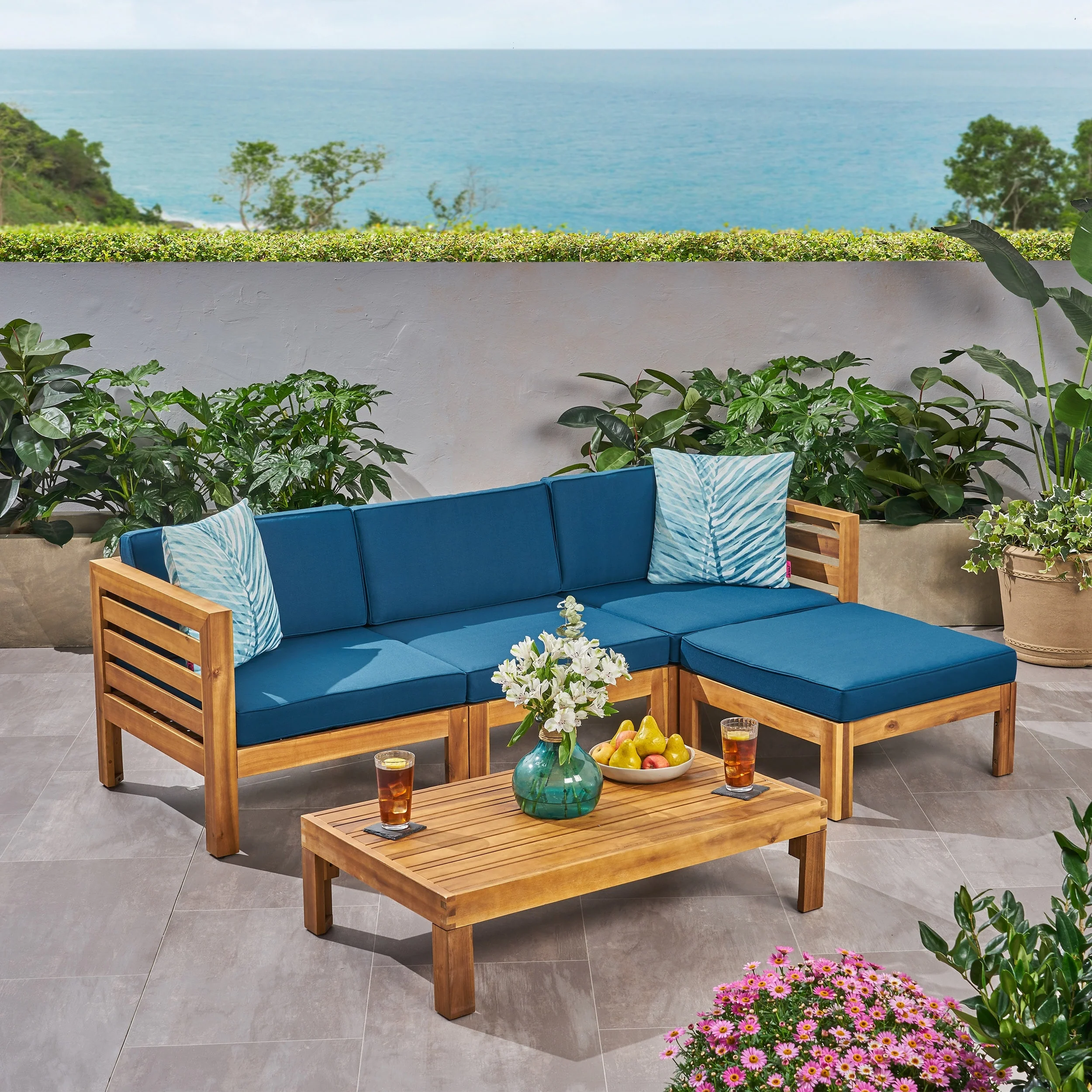 Cambridge Outdoor Wood 5-pc. Sofa Set by Christopher Knight Home