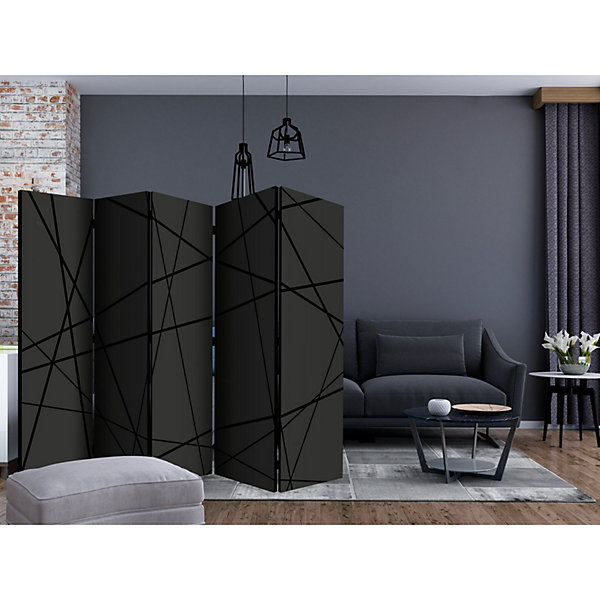 Paravent 5 Panneaux Design Moderne Dark Intersection II 225 x 172 cm Gris et Noir