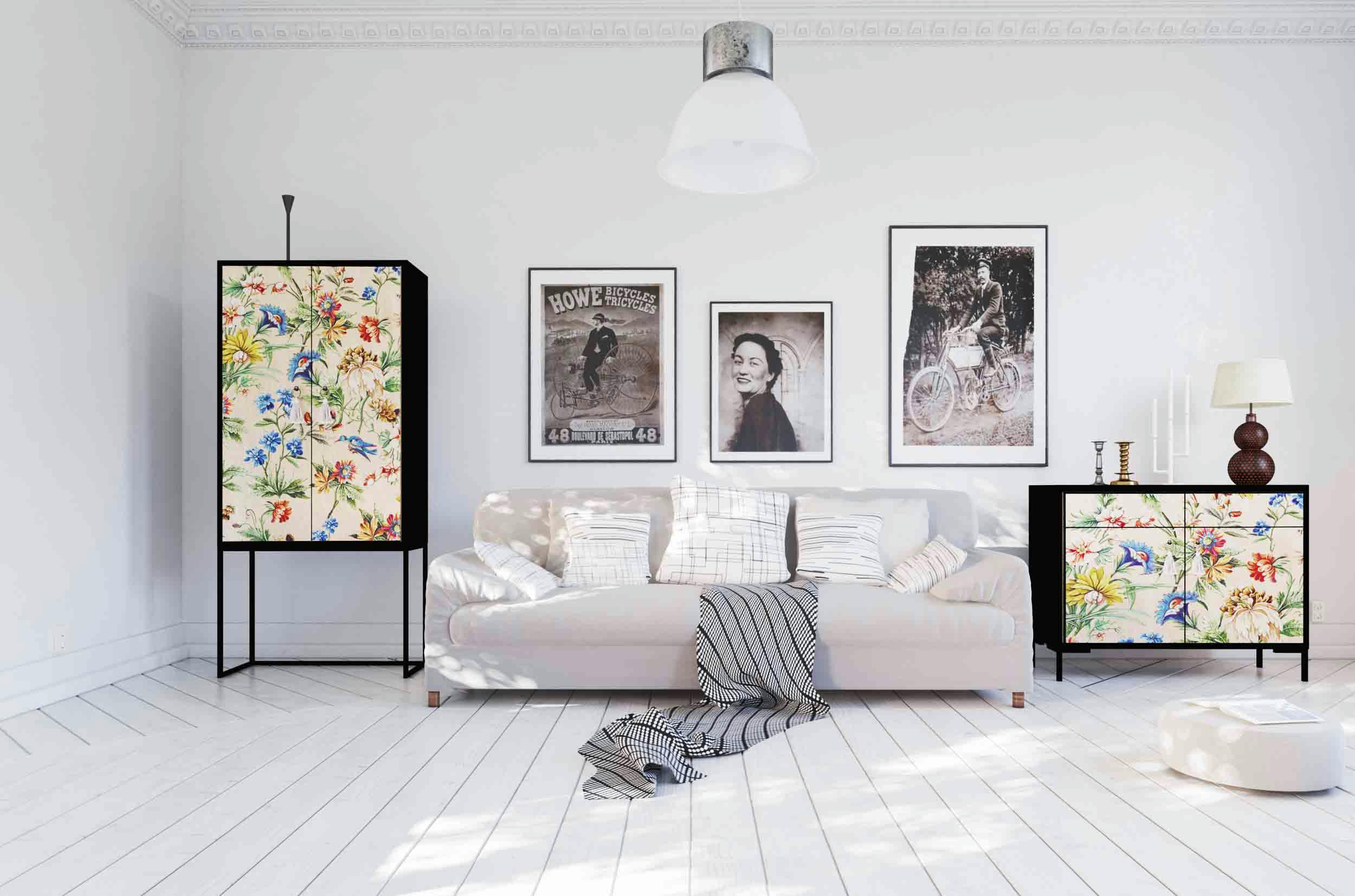 AMAZONIA - Buffet armoire 2 portes en MDF imprimé floral