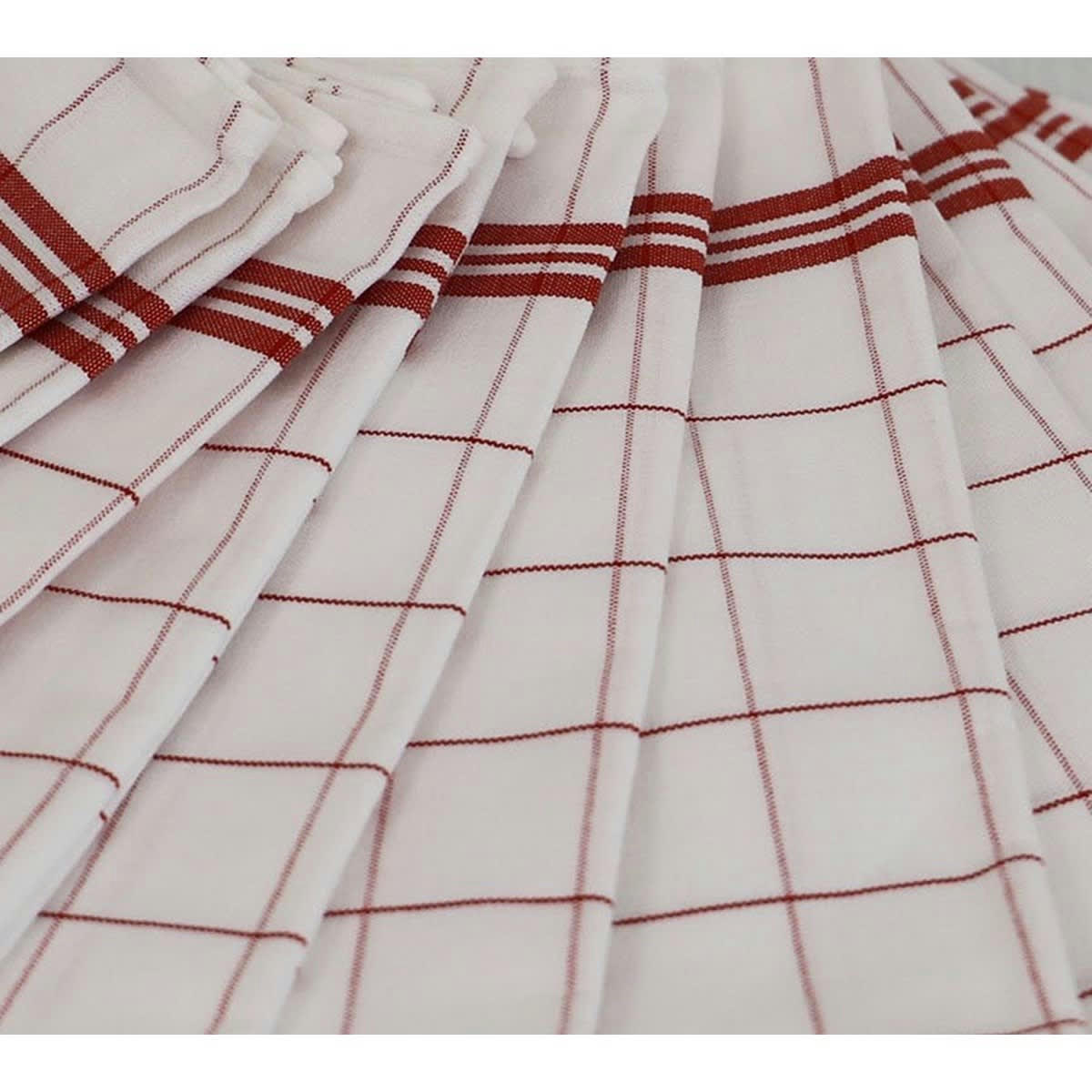 ESSUIE VERRE MATHILDE - Lot de 12 torchons essuies verres carreaux en coton rouge