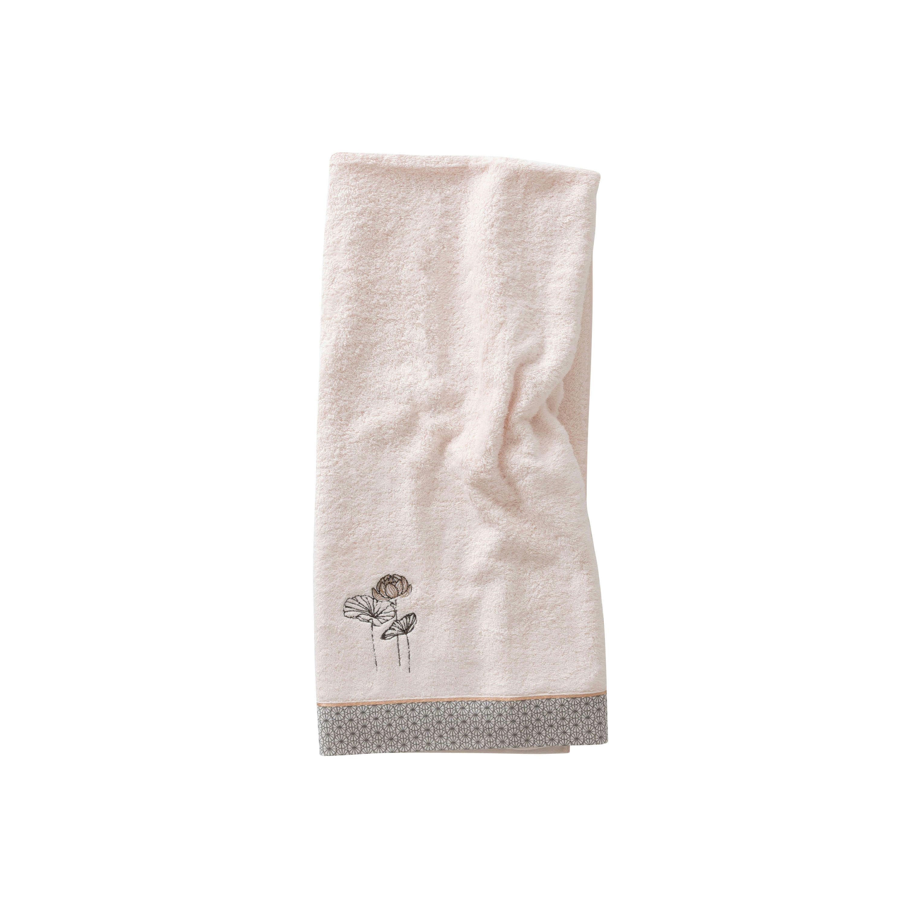 LOTUS - Drap de bain Rosee bouclette brodé jacquard rose 90 x 150 cm
