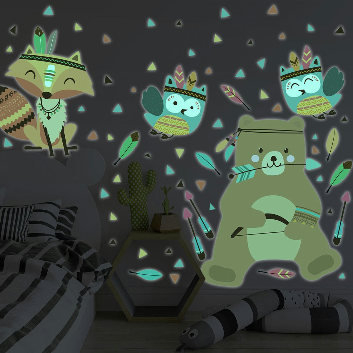 - Stickers mural phosphorescents lumineux ourson 80x60cm