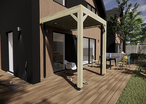 Carport bois - 2m x 2m - adossée - sens profondeur - livraison comprise