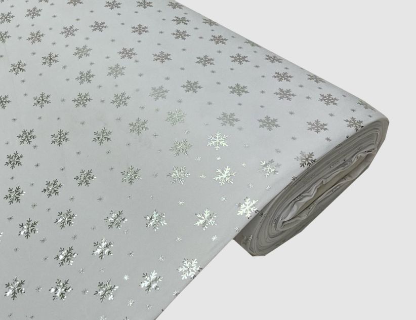 Jerseystoff Schneeflocken Weiß, Silber