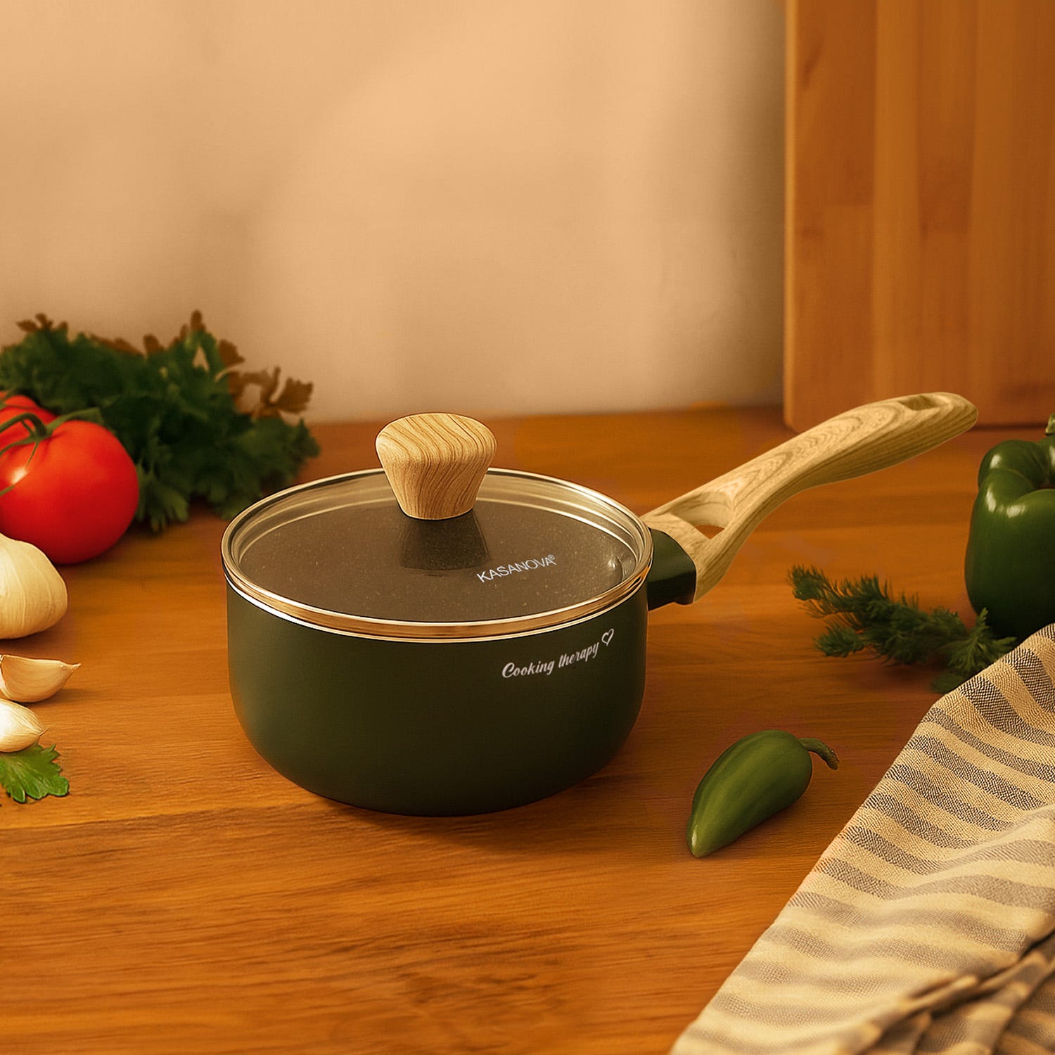 Casseruola 16 cm verde Cooking Therapy con coperchio
