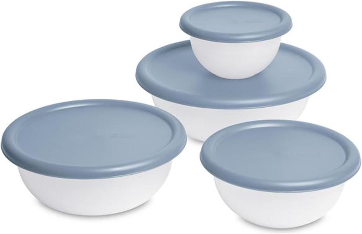 Sterilite Covered Bowl Set, Plastic Nesting Kitchen Mixing Bowls with Pour Spout, Meal Prep Food Storage Containers with Lids, Washed Blue (Set of 12)