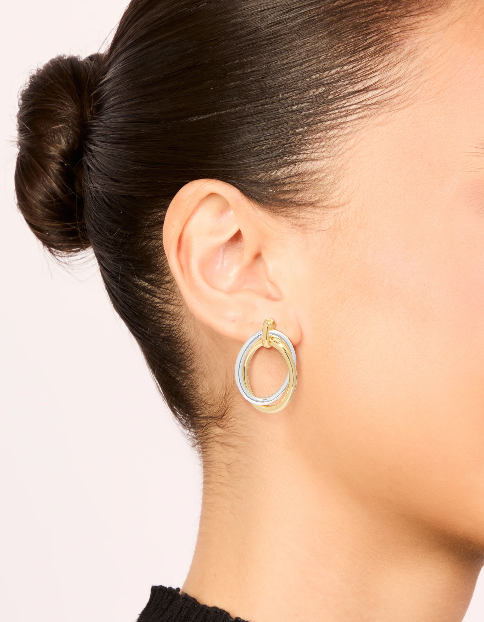 Mixed Metal Plated Linked Oval Doorknocker Earrings