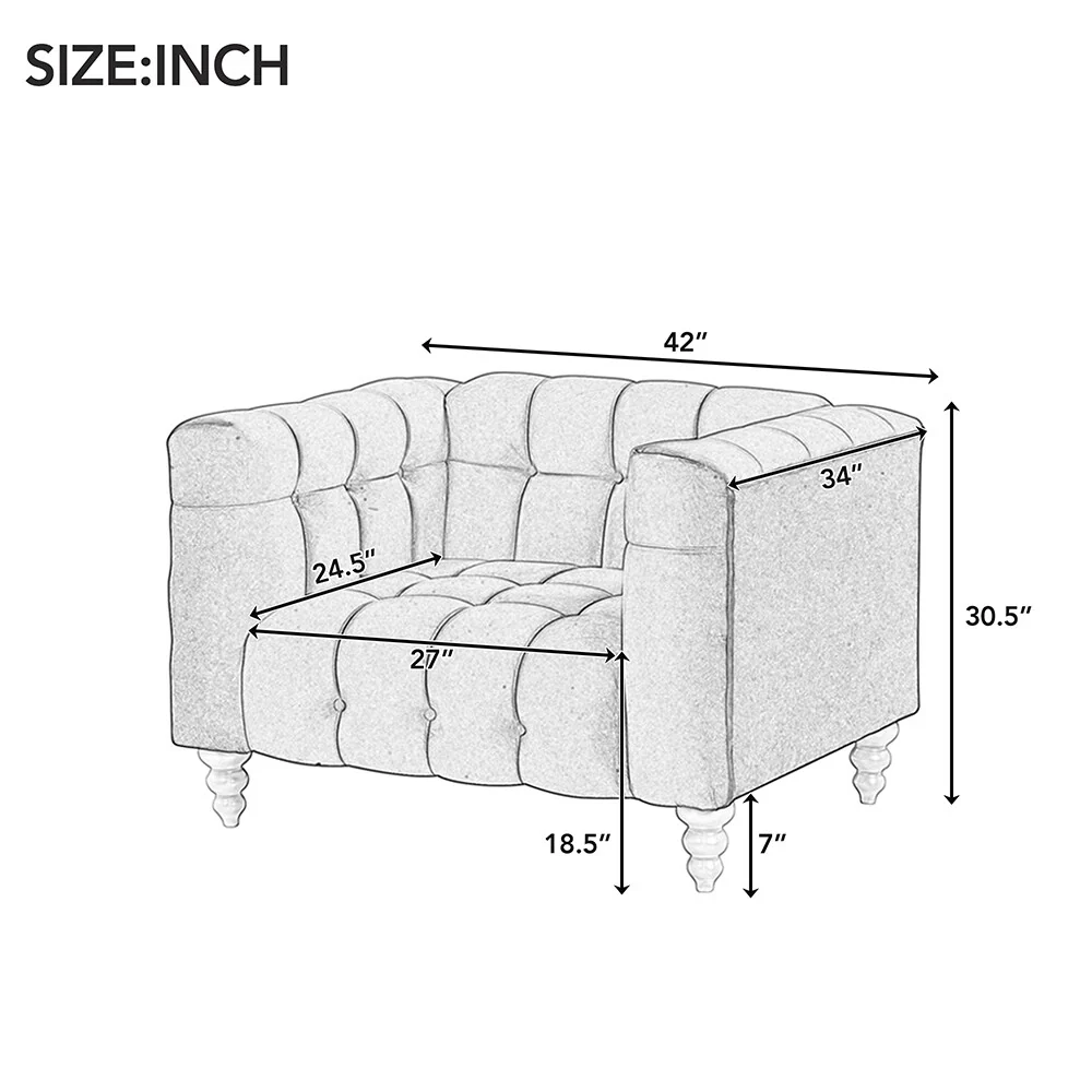 42 Modern Plush Upholstered Sofa, Solid Wood Legs, Button Tufted Back
