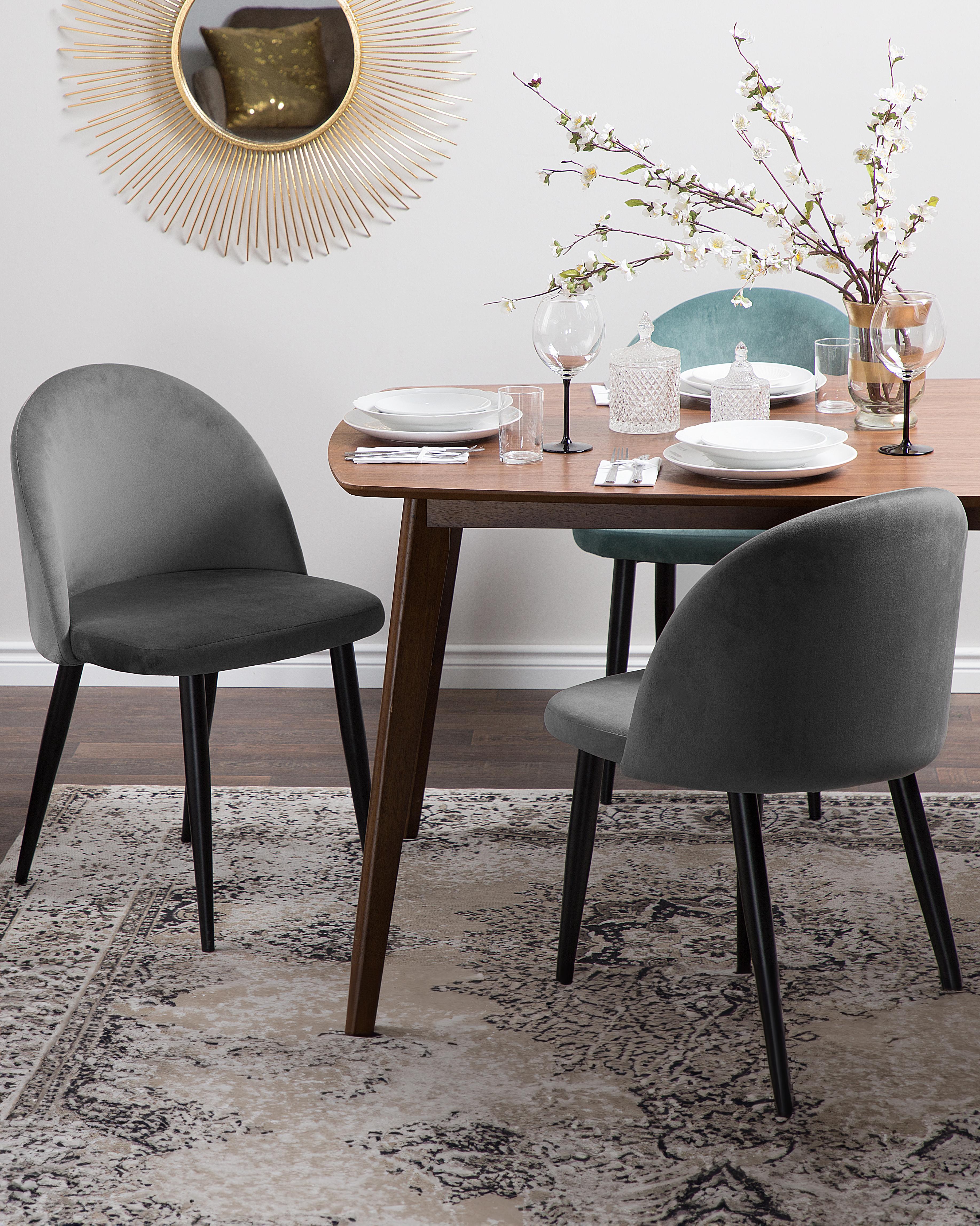 Set of 2 Dining Chairs VISALIA Velvet Grey