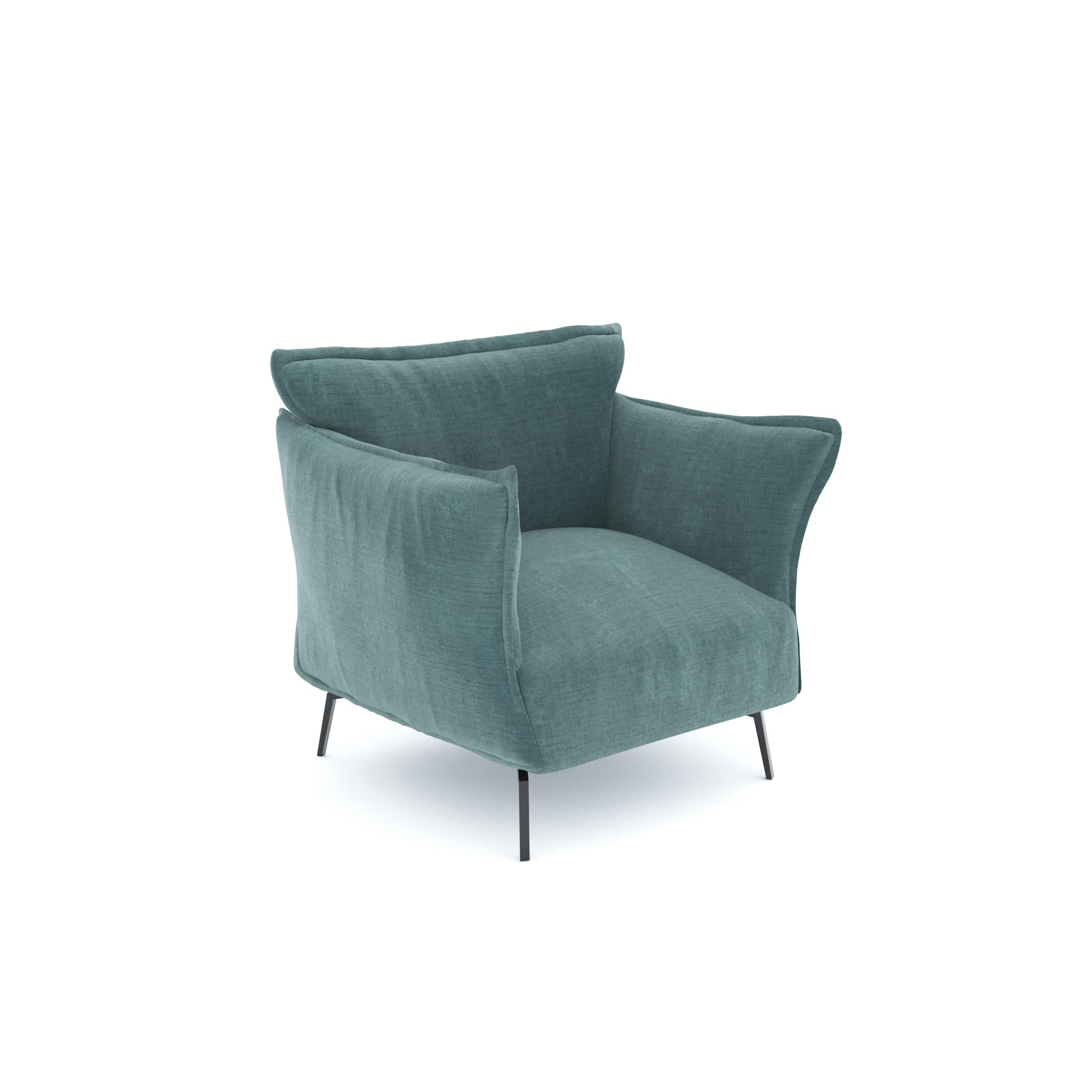 LENNY - Fauteuil velours texturé bleu océan