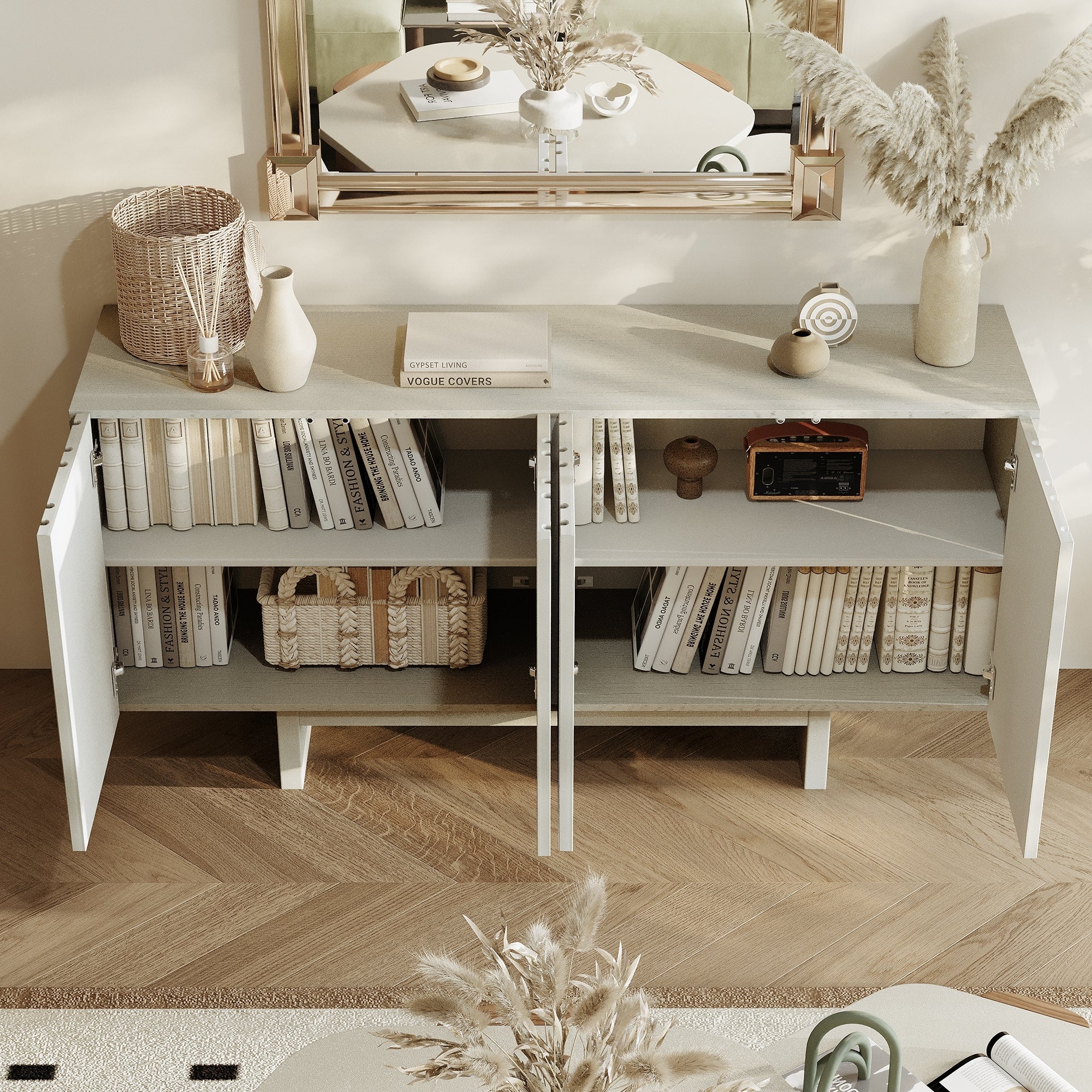 Clihome Modern Wood Storage Buffet Sideboard with 4 Doors