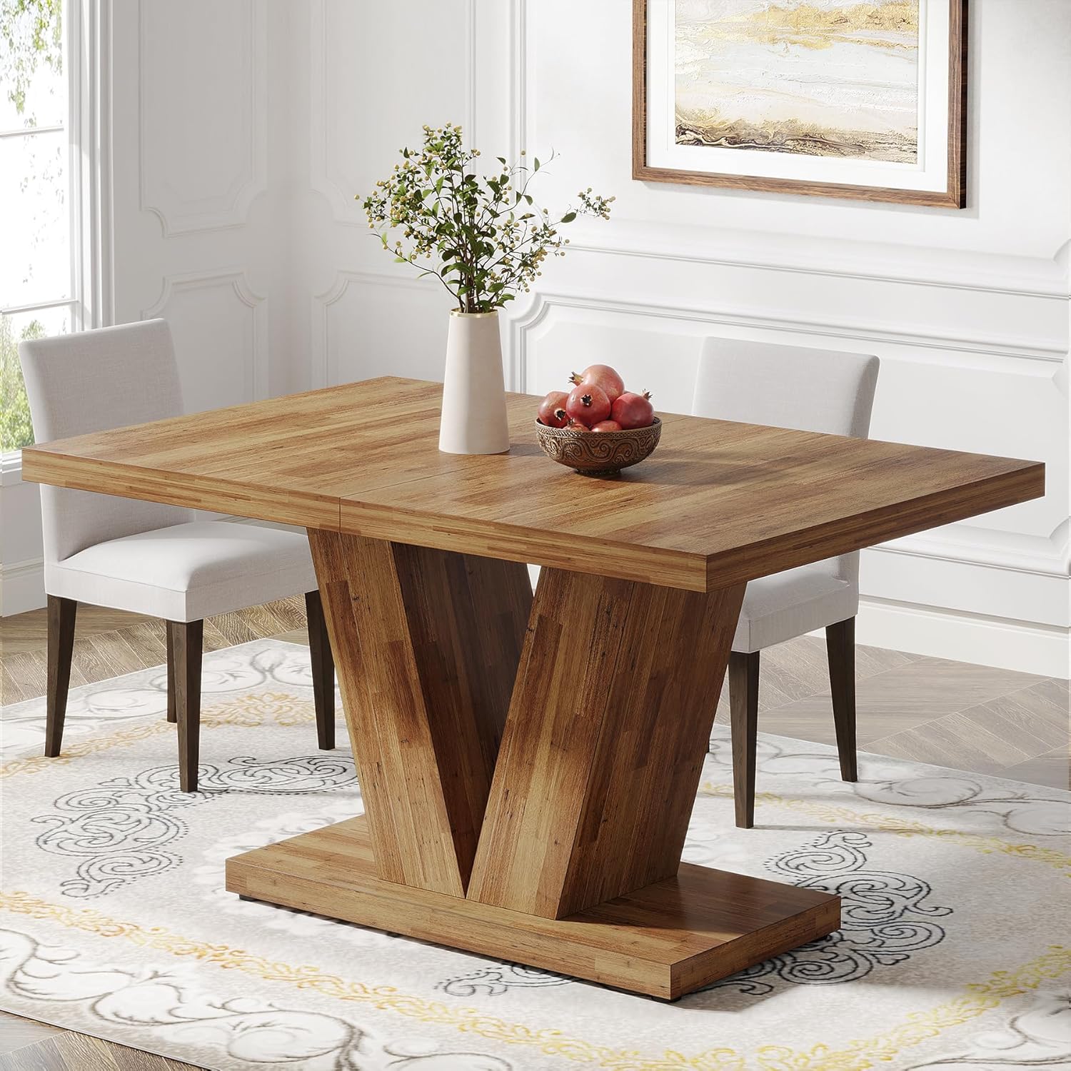 Tribesigns 47-Inch Dining Table for 4, Walnut Brown Kitchen Dinner Table with Heavy Duty Pedestal, Farmhouse Wooden Eating Table for Home, Dining Room, Small Space