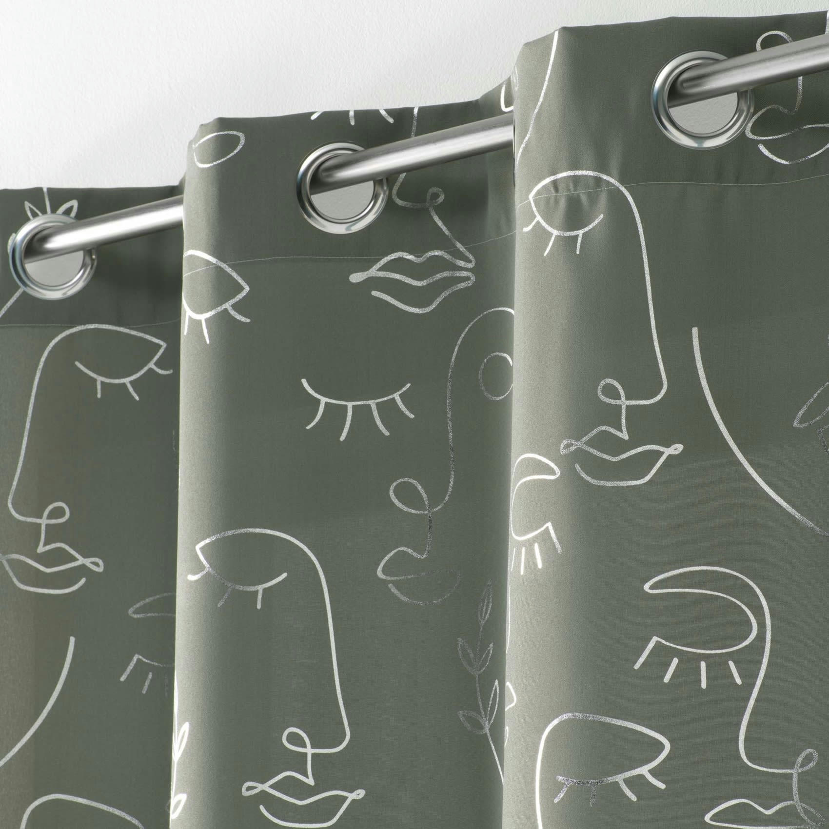 ARTY LINE - Rideau à impressions métallisées polyester kaki 260x140cm