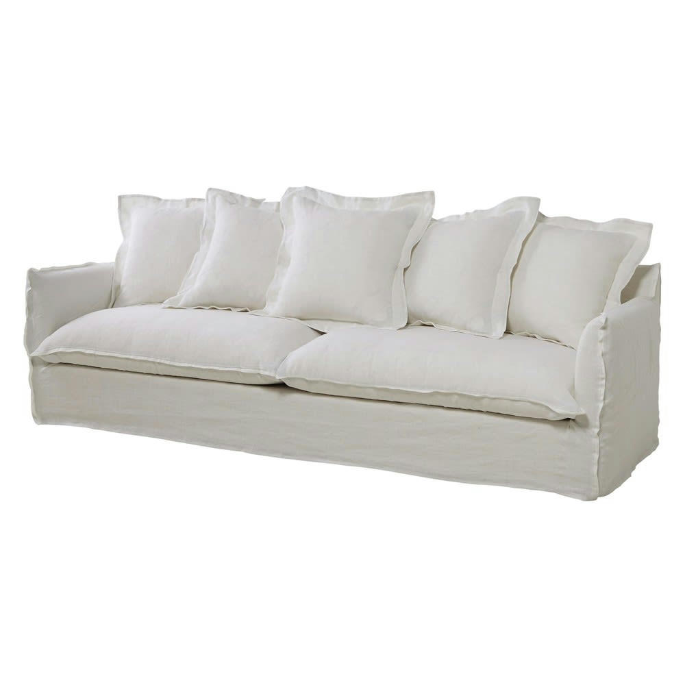 Barcelone - Canapé 5 places en lin lavé blanc