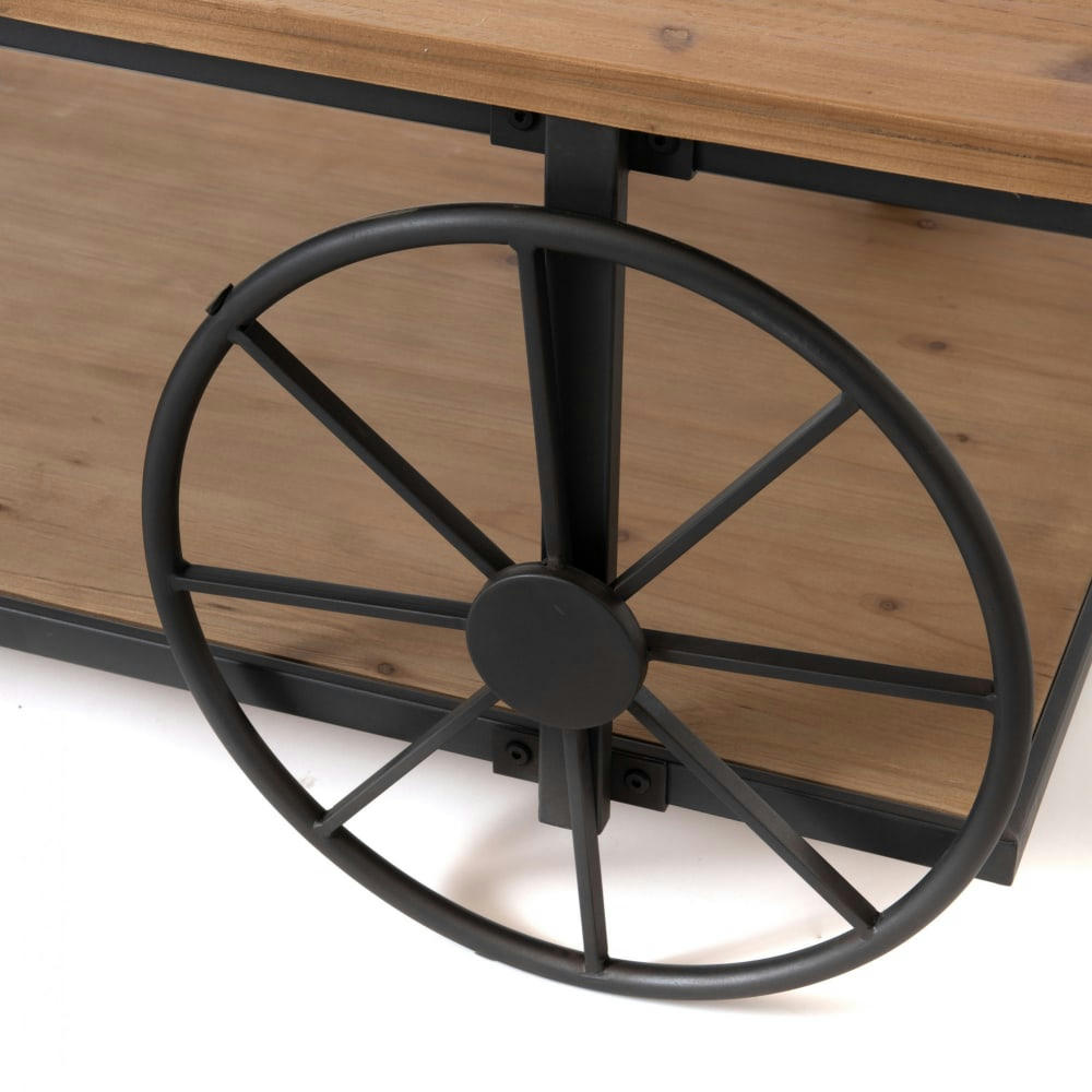 - Table basse   sur roue en bois  marron