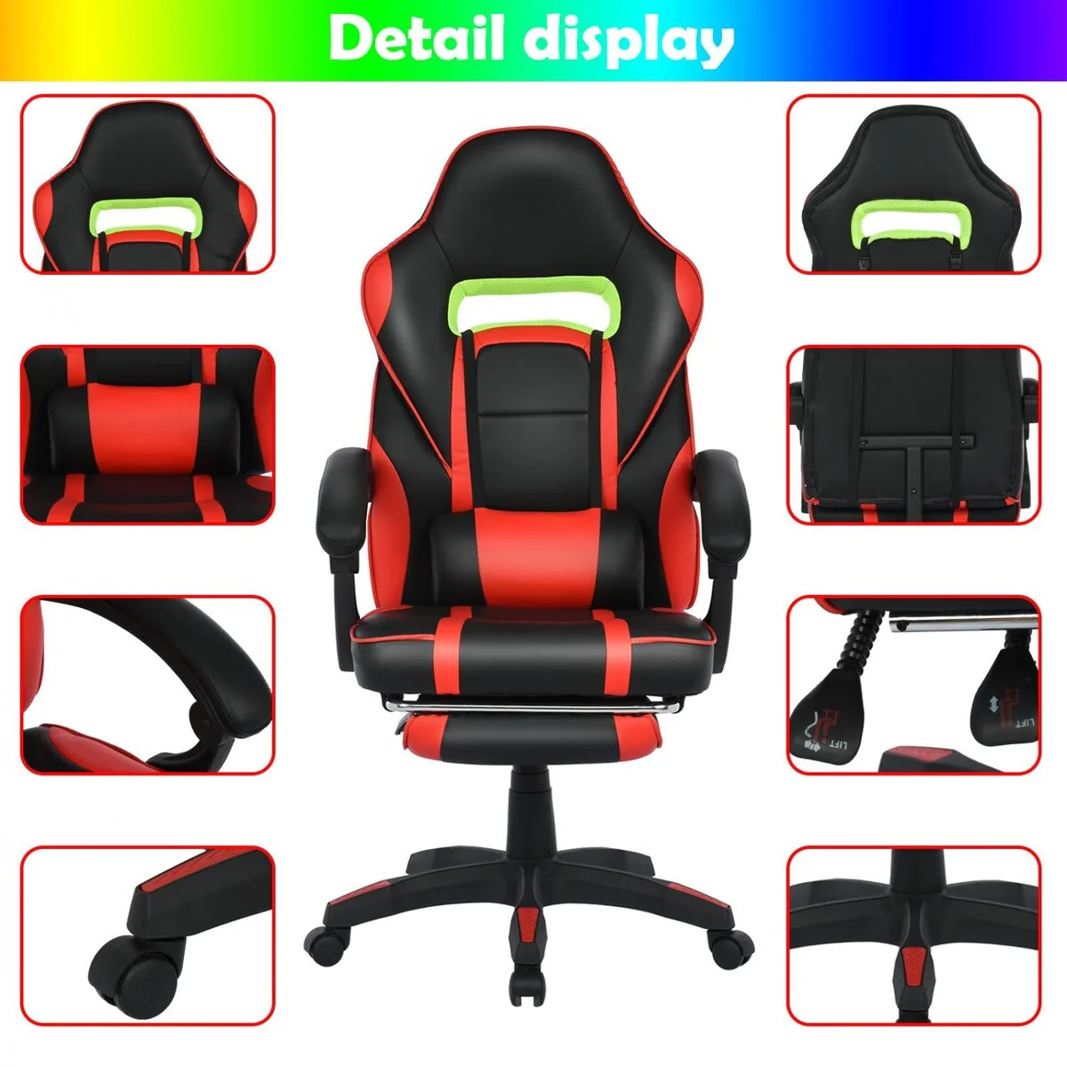 Gaming Chair Adjustable Backrest Reclining Leather Office Chair