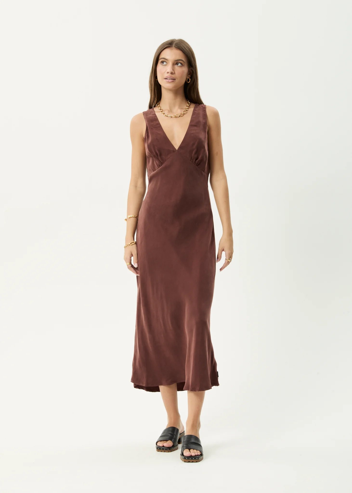 AFENDS Womens Gia - Cupro Maxi Dress - Hazelnut