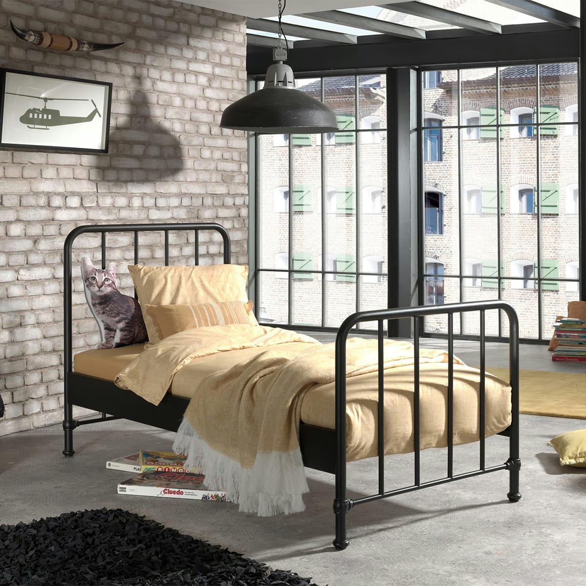 BRONXX - Lit 90x200 sommier inclus noir