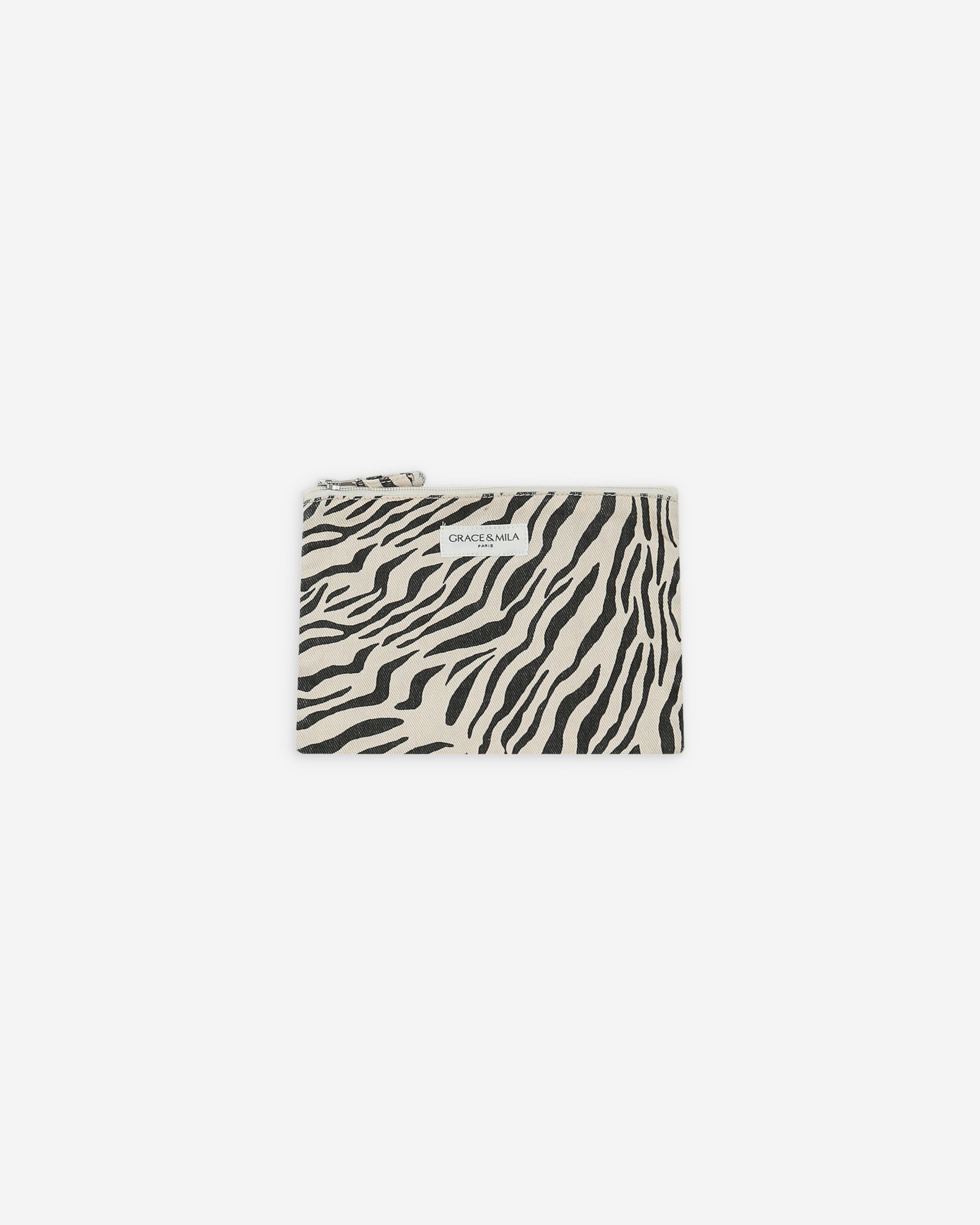 Pochette en denim zippée zebre Vivella