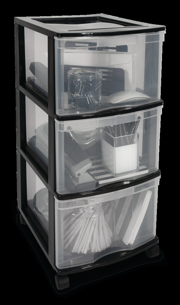 type A Clear Black Frame 3-Drawer Storage Tower/Cart with Wheels, 24-in