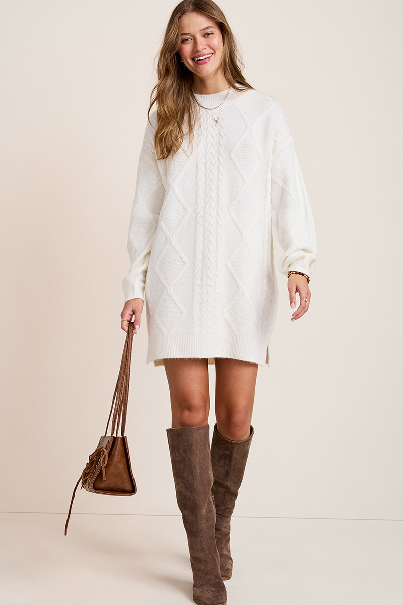 Julianne Cable Knit Sweater Mini Dress