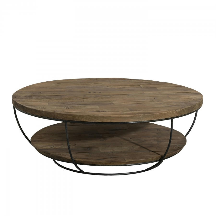 ALIDA - Table basse coque 2 plateaux en teck recyclé métal noir D100