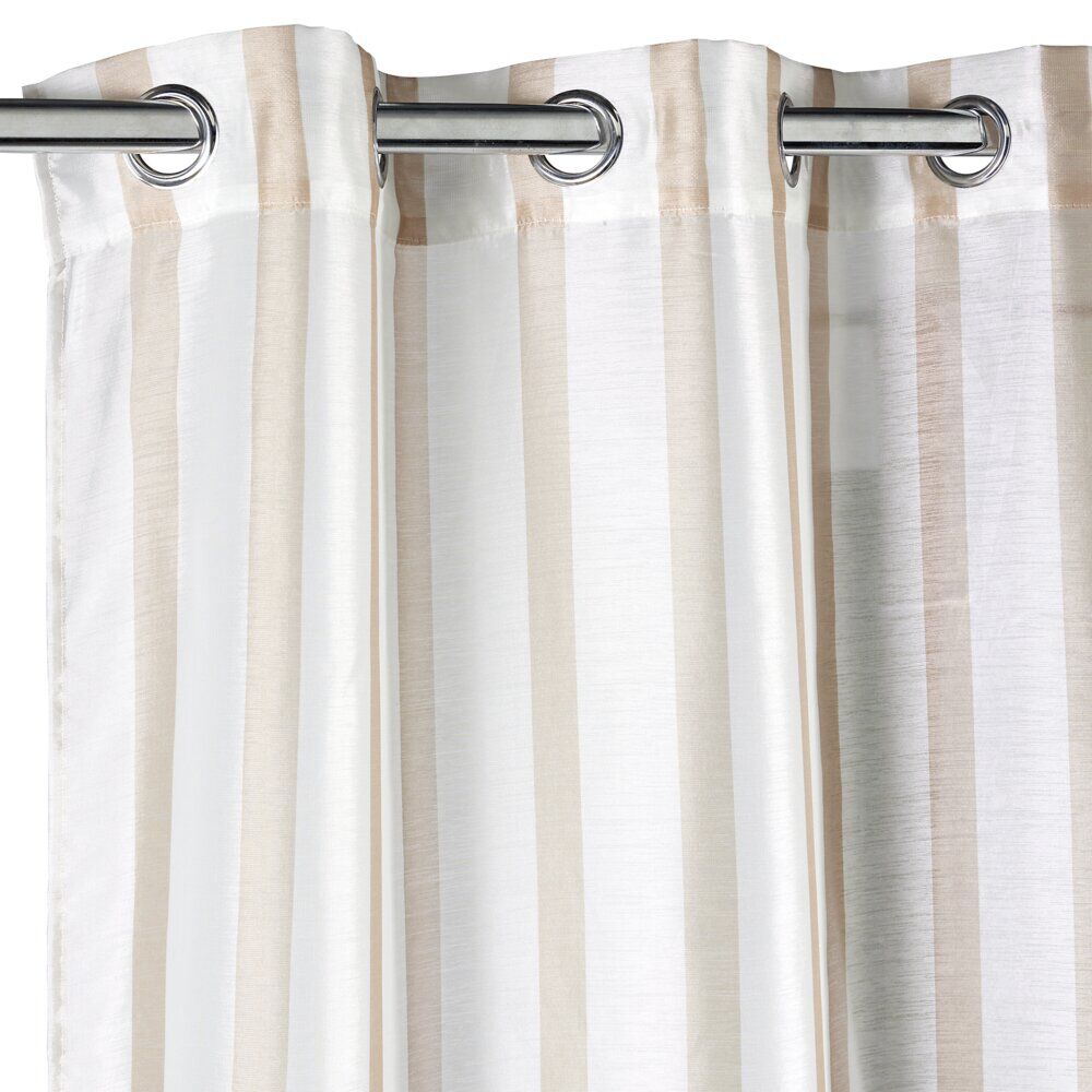 Voilage à oeillets 140x240cm polyester bayadère rayures blanc et beige