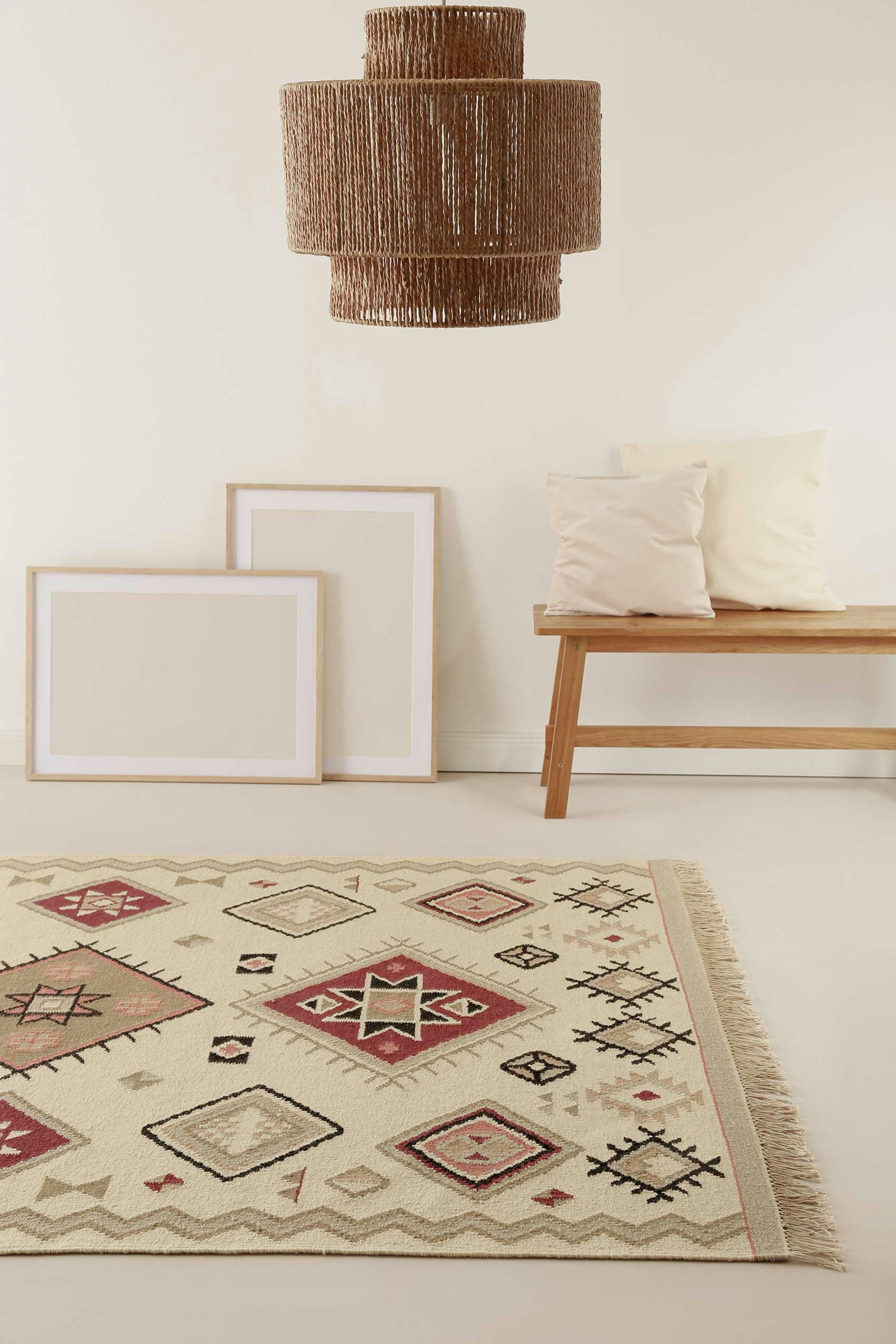 BRIONNE - Tapis ethnique tissé main laine et coton tons de brun/beige 160x230