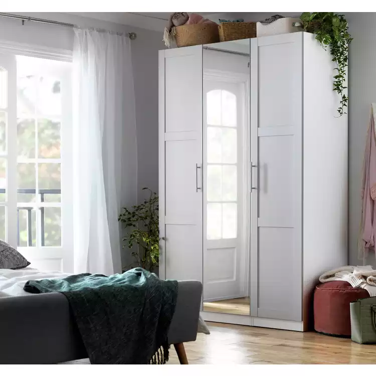 Habitat Munich Panelled 3 Door Mirror Wardrobe - Grey