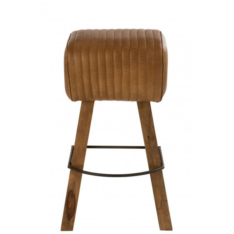 GYM - Tabouret cuir/bois de manguier camel/naturel